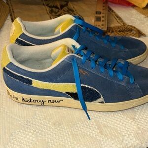 Funky hiphop skater puma tennis shoes Sz 10.5 blue color block athletic